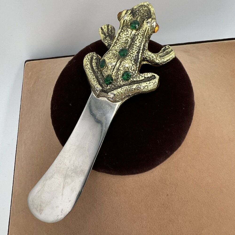 Pottery Barn Gold Jeweled Frog Cheese or Pate Spreader Single Tree Frog last one